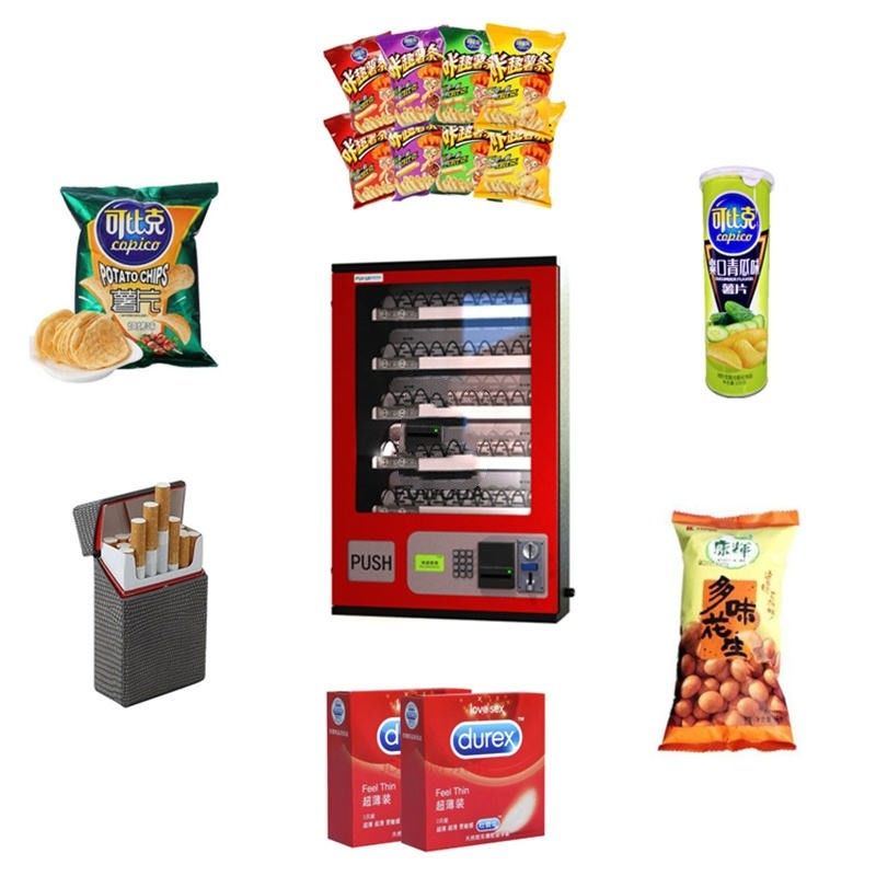 Coin&Bill dioperasikan makanan ringan dan minuman mesin penjual otomatis dipasang di dinding mesin penjual otomatis kecil